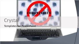  Presentation with covid coronavirus - PPT theme having laptop-computer-international-no-symbol background and a white colored foreground