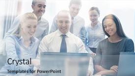  Presentation with video conference - PPT layouts featuring laptop computer making video conference background and a light blue colored foreground