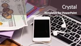  Presentation with mobile money - Beautiful PPT layouts featuring laptop computer mobile phone backdrop and a tawny brown colored foreground