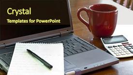  Presentation with environment - Slides having laptop computer on a desk background and a tawny brown colored foreground