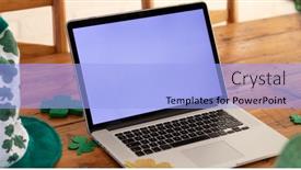  Presentation with dining table - PPT theme having laptop-computer-on-a-wooden background and a light blue colored foreground