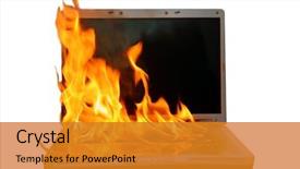  Presentation with fire damage - Amazing slide deck having laptop computer on fire isolated backdrop and a gold colored foreground