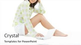  Presentation with computer - Cool new PPT theme with laptop computer on white snad backdrop and a  colored foreground