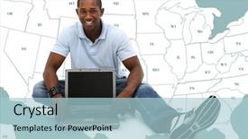  Presentation with united states map - PPT theme featuring laptop computer over map background and a light blue colored foreground