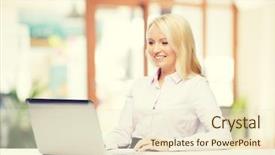  Presentation with education technology - Amazing slides having laptop computer over office room backdrop and a  colored foreground