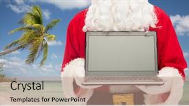  Presentation with tropical christmas - PPT layouts featuring laptop computer over tropical beach background and a  colored foreground