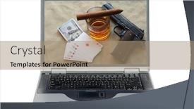  Presentation with cuban - PPT theme consisting of laptop-computer-poker-cards-money background and a coral colored foreground