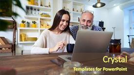  Presentation with low angle view of fictitious - Presentation with laptop computer searching for something background and a  colored foreground