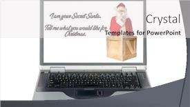  Presentation with everyone - Audience pleasing PPT theme consisting of laptop-computer-secret-santa-santa backdrop and a white colored foreground