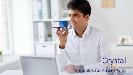  Presentation with recorder - Amazing PPT theme having laptop computer using voice command backdrop and a lemonade colored foreground