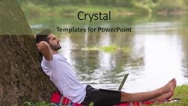  Presentation with tree river - Cool new PPT theme with laptop computer while work backdrop and a seafoam green colored foreground