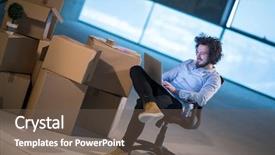  Presentation with construction site construction - PPT theme having laptop computer with cardboard box background and a violet colored foreground