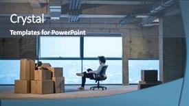  Presentation with construction documents - Amazing slides having laptop computer with cardboard box backdrop and a  colored foreground