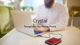  Presentation with power bank - PPT theme consisting of laptop connected to power bank background and a soft green colored foreground