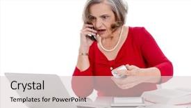  Presentation with older woman - Amazing slide deck having laptop damage - portrait of an older nervous backdrop and a light gray colored foreground