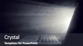  Presentation with laptop - PPT theme having laptop device damage mixed media background and a  colored foreground