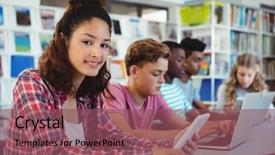  Presentation with using digital tablet - Cool new PPT theme with laptop digital tablet in library backdrop and a violet colored foreground