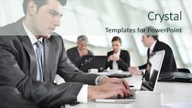  Presentation with meeting - PPT theme enhanced with laptop during the business meet background and a sky blue colored foreground