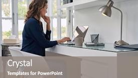  Presentation with home office - PPT theme having laptop from home office background and a gray colored foreground