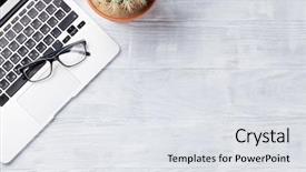  Presentation with cactus - Audience pleasing theme consisting of laptop glasses and cactus plant backdrop and a light gray colored foreground