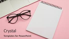  Presentation with minimalistic - Presentation design consisting of laptop glasses and jotter background and a lemonade colored foreground