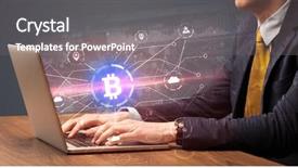  Presentation with global laptop - Presentation design enhanced with laptop global bitcoin exchange background and a gray colored foreground