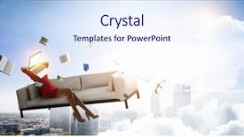  Presentation with media management - PPT theme consisting of laptop headed woman business efficiency background and a sky blue colored foreground