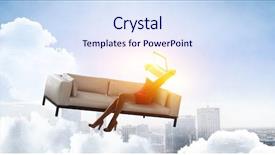  Presentation with media management - Presentation theme having laptop headed woman business efficiency background and a sky blue colored foreground