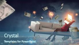  Presentation with media management - Presentation theme enhanced with laptop headed woman business efficiency background and a ocean colored foreground