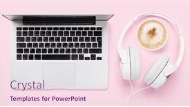  Presentation with headphones - Theme having laptop-headphones-and-coffee-cup background and a lemonade colored foreground