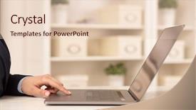  Presentation with trade - Slides with laptop in a cozy environment background and a  colored foreground