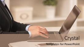  Presentation with chest - PPT theme consisting of laptop in a cozy environment background and a coral colored foreground