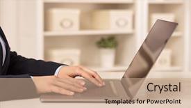  Presentation with chest - Audience pleasing theme consisting of laptop in a cozy environment backdrop and a coral colored foreground