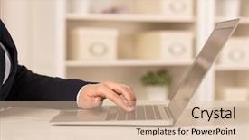  Presentation with chest - Presentation theme with laptop in a cozy environment background and a soft green colored foreground