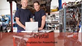  Presentation with auto repair - PPT theme enhanced with laptop in auto repair shop background and a red colored foreground