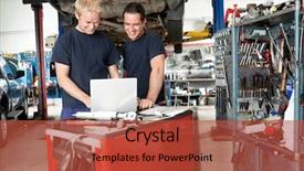  Presentation with auto repair - PPT theme enhanced with laptop in auto repair shop background and a red colored foreground