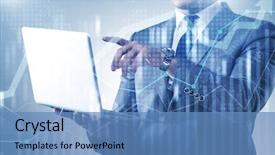  Presentation with banking - Slide deck consisting of businessman with laptop in finance and banking concept background and a teal colored foreground