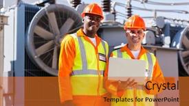  Presentation with electrical transformer - Beautiful slide set featuring laptop in front of transformer backdrop and a gold colored foreground