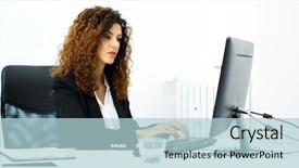  Presentation with laptop - Amazing slide deck having laptop in her office backdrop and a light blue colored foreground