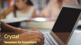  Presentation with inclusion in school - Presentation theme featuring laptop in library at school background and a  colored foreground