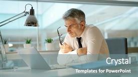  Presentation with laptop - PPT theme featuring laptop in office being concern background and a gray colored foreground