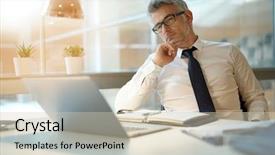  Presentation with laptop - Cool new PPT theme with laptop in office being concern backdrop and a soft green colored foreground