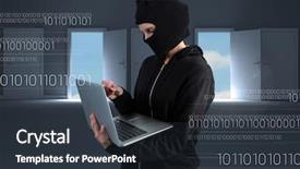  Presentation with hacker - Audience pleasing presentation design consisting of laptop in room with open backdrop and a tawny brown colored foreground