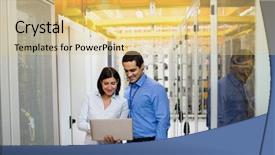  Presentation with server room - Audience pleasing slides consisting of laptop in server room backdrop and a yellow colored foreground