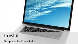  Presentation with storage - PPT theme enhanced with laptop isolated on white cloud background and a  colored foreground