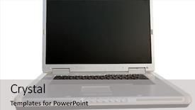  Presentation with white clay tiled roof - Colorful slide deck enhanced with laptop isolated on white room backdrop and a  colored foreground