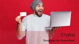  Presentation with red and silver stars - PPT layouts with laptop isolated over red background background and a red colored foreground