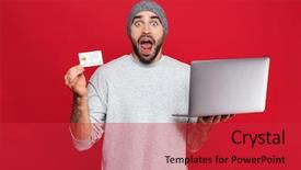  Presentation with red and silver stars - Cool new theme with laptop isolated over red background backdrop and a  colored foreground