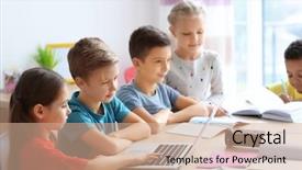  Presentation with school children - Amazing presentation theme having laptop laguage - cute children doing homework backdrop and a coral colored foreground