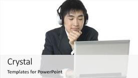  Presentation with old man and music - Presentation theme having laptop listen to the music background and a white colored foreground